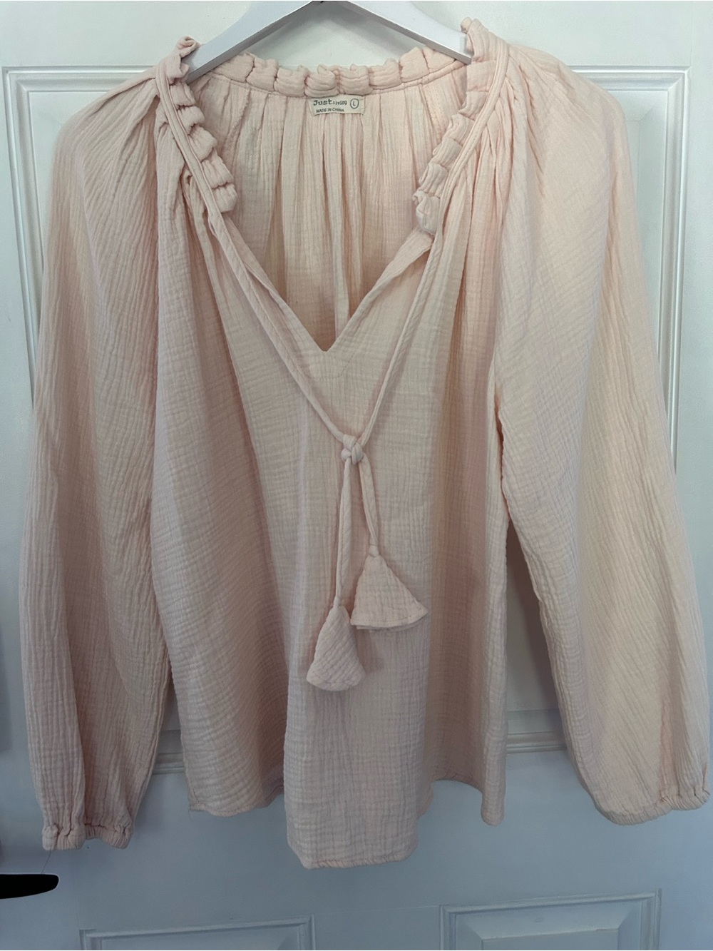 Just Living Blush Peasant Top with Tassel Tie